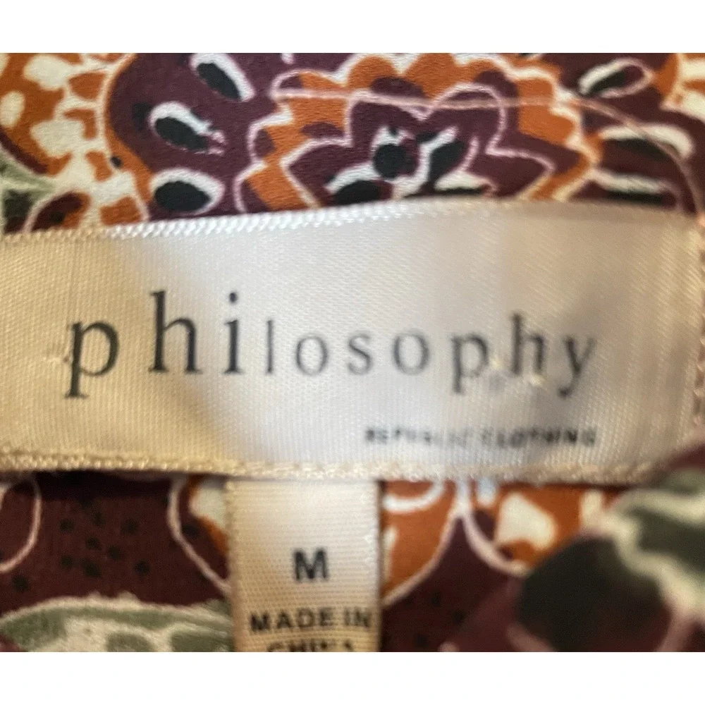 Anthropologie Philosophy Floral Button Blouse Sz M Burgundy Orange Career Boho - Picture 9 of 12